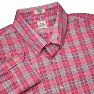 Peter Millar Shirt Mens Xl Pink Gray Plaid Button Down Long Sleeve Cotton